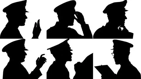 Pilot Profile View in Conversation Black Silhouettes Set Stock Illustration