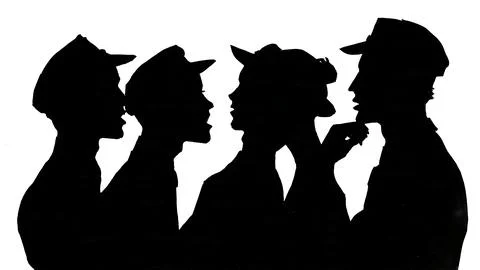 Pilot Profile View in Conversation Black Silhouettes Set 스톡 일러스트