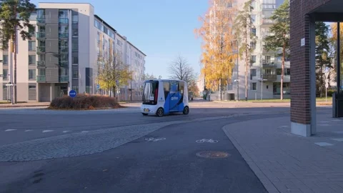 The pilot project of the self-driving electric robot bus Stock Footage 164099796