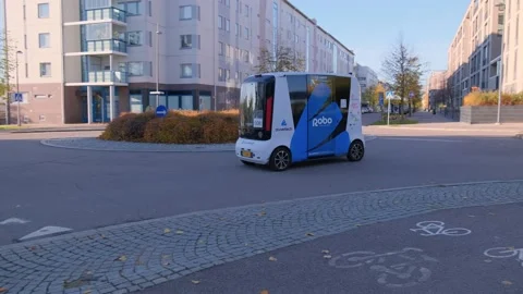 The pilot project of the self-driving electric robot bus Stock Footage 164099815