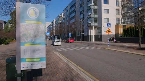 The pilot project of the self-driving electric robot bus Stock Footage 164099925