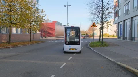 The pilot project of the self-driving electric robot bus Stock Footage 164100004