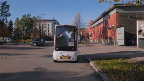 The pilot project of the self-driving electric robot bus Stock Footage 164100059