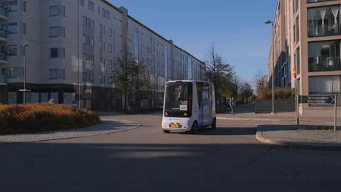 The pilot project of the self-driving electric robot bus Stock Footage 164100082
