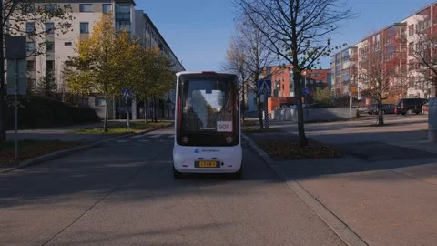 The pilot project of the self-driving electric robot bus Stock Footage 164100096
