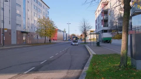 The pilot project of the self-driving electric robot bus Stock Footage 164100115