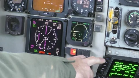 Pilot puts hand on instrument  inside KC-135 Stratotanker Stock Footage 59968133
