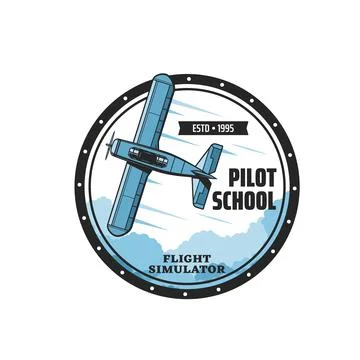 Pilot school flight simulator icon with old plane Stock Illustration