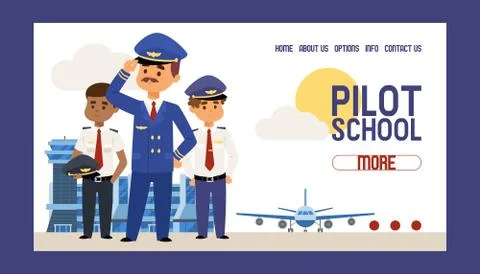 Pilot school vector web page flight crew study and people character piloting Stock Illustration