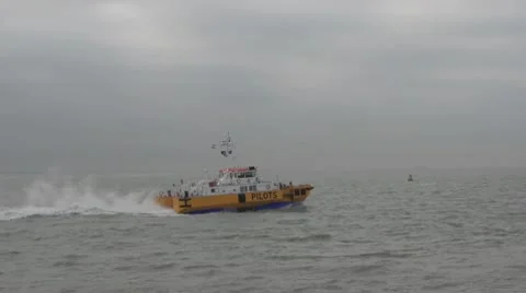 Pilot ship going out to sea Video stock 10572354
