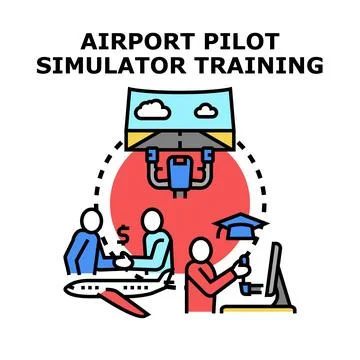 Pilot simulator training and aviation career development concept Stock Illustration