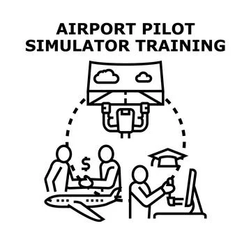 Pilot simulator training and aviation career development concept Stock Illustration