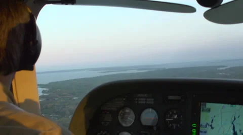Pilot in Small Plane Cockpit Stock Footage 6037382