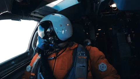 The pilot in the spacesuit the cockpit Video stock 123948021