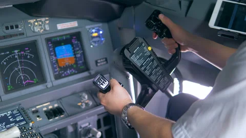 A pilot steers a wheels, close up. Stock Footage 97958145