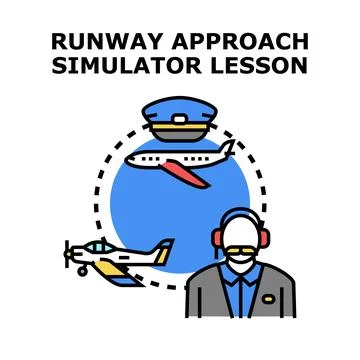Pilot student learning runway approach simulator lesson Stock Illustration