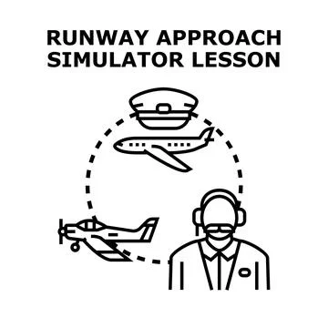 Pilot student learning runway approach simulator lesson Stock Illustration
