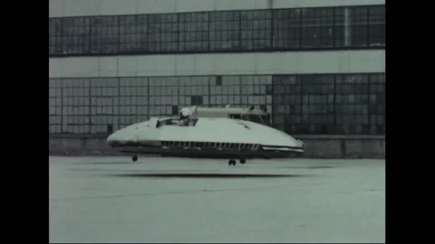 Pilot testing Avrocar - Flying Saucer Experimental Flying Craft Stock Footage 149381813