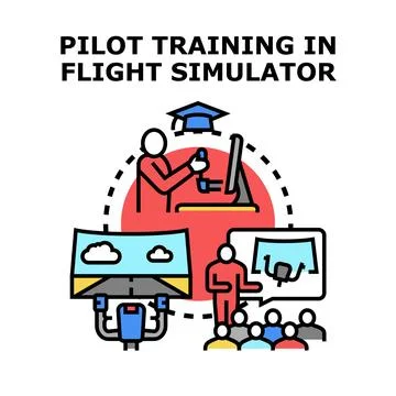 Pilot training in flight simulator concept illustration Stock Illustration