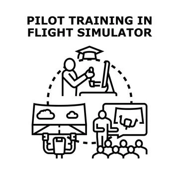 Pilot training in flight simulator concept illustration Illustrazione stock