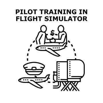 Pilot training in flight simulator concept for aviation education Stock Illustration