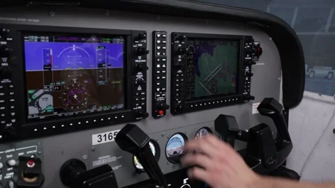 Pilot training on a light aircraft simulator Video stock 223468321