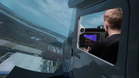 Pilot training on a light aircraft simulator Video stock 223468337