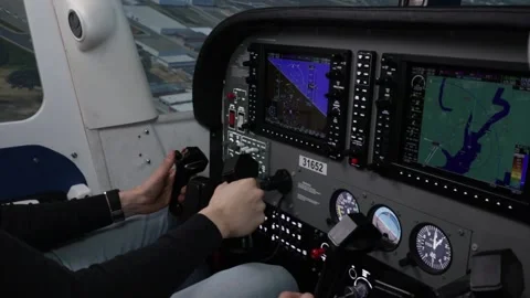 Pilot training on a light aircraft simulator Video stock 223468350