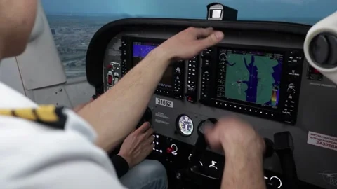 Pilot training on a light aircraft simulator Stock Footage 223468352