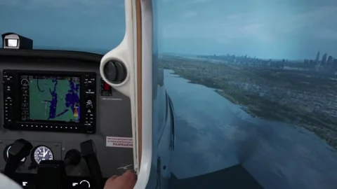 Pilot training on a light aircraft simulator Video stock 223468399