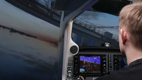 Pilot training on a light aircraft simulator Video stock 223468440