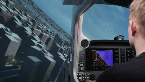 Pilot training on a light aircraft simulator Video stock 223468455