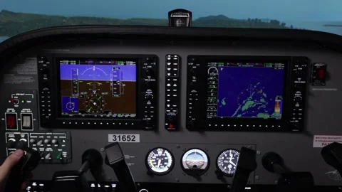 Pilot training on a light aircraft simulator Video stock 223468473