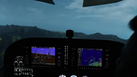 Pilot training on a light aircraft simulator Video stock 223468474