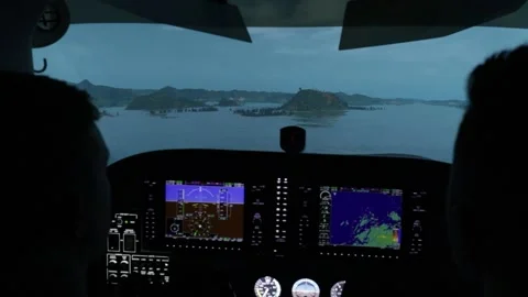 Pilot training on a light aircraft simulator Video stock 223468477