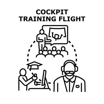 Pilot training session learning flight simulation concept Stock Illustration