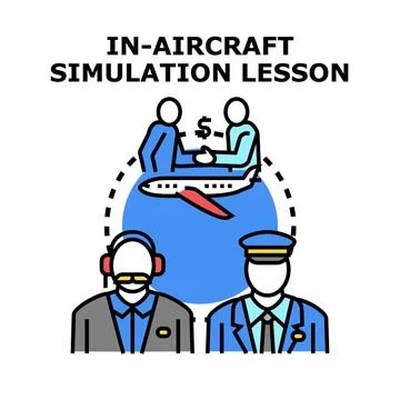 Pilot training simulation lesson concept drawing Stock Illustration