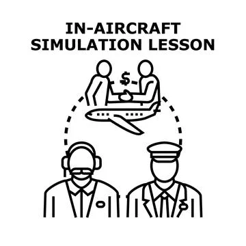Pilot training simulation lesson concept drawing Stock Illustration