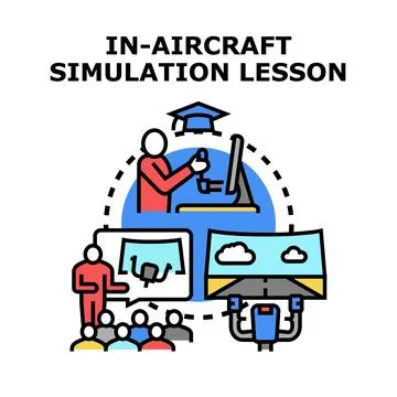 Pilot training simulation lesson virtual aviation education Stock Illustration