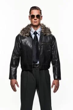 Pilot uniform fashion man against white background. Stock Photos