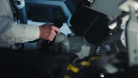Pilot Using Flight Pilotage Equipment in Airplane Cockpit for Piloting Aviator Video stock 262600566
