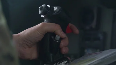 Pilot using joystick on C-17 Globemaster Stock Footage 98181064