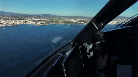 Pilot View From Inside a Jet Airplane Cockpit Flying Manually the Final Stock Footage 333494900