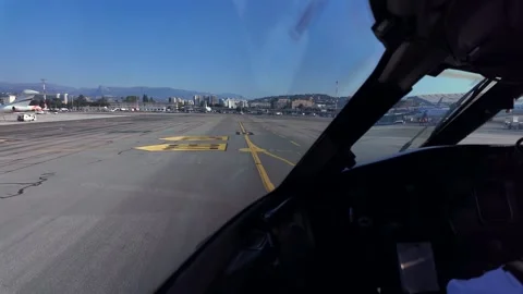 Pilot View from Inside a Jet Cockpit Taxiing through Nice Airprot Until the Stock Footage 344323471