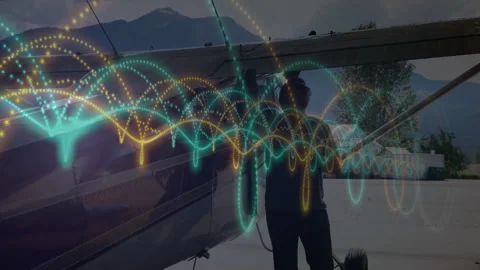 Pilot walking onto ramp now showing aviation inspection marking propeller and Stock Footage 312842288