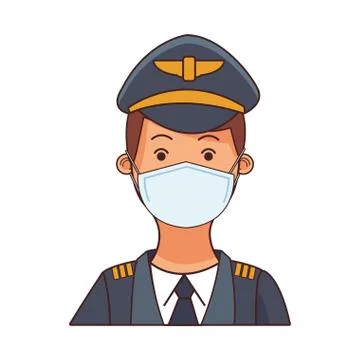 Pilot worker profession using face mask イラスト素材