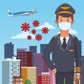 Pilot worker profession using face mask Illustrazione stock