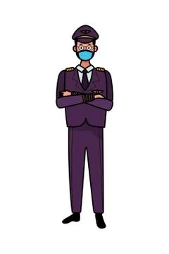 Pilot worker using face mask for covid 19 Illustrazione stock