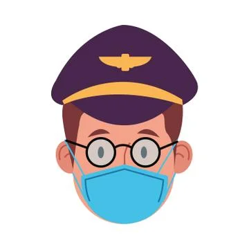 Pilot worker using face mask for covid 19 Illustrazione stock