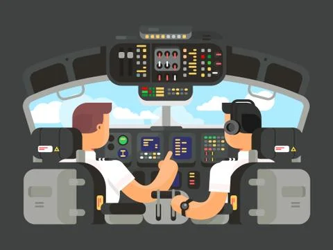 Pilots in cockpit flat design Stock Illustration